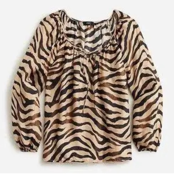 NWOT J.Crew Drapey Tie-Front Top in Zebra Strip - Picture 3 of 5
